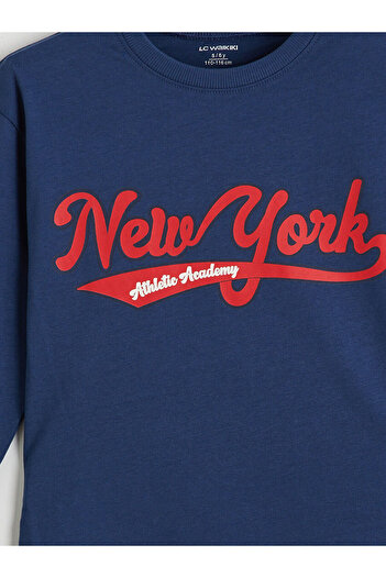 LC Waikiki Indigo Crew Neck New York Printed Boys' T-Shirt