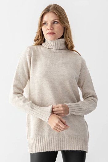 Noi Belis Basic Turtleneck Midi Length Knit Sweater Aw25Kz0048