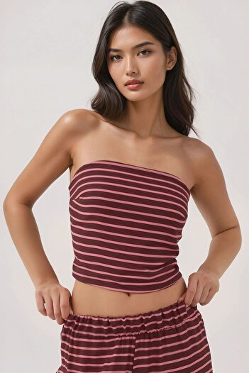 Hiccup Striped Strapless Top & Pants Two-Piece Knitted Set