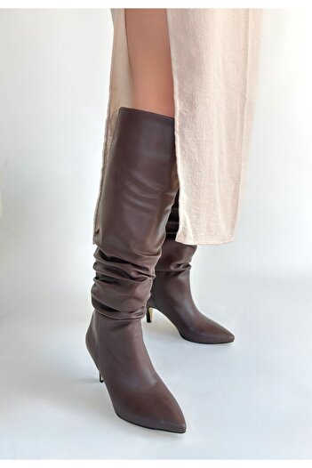 Erbilden Zelya brown leather heeled boots