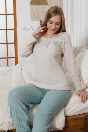 FORVENS Embroidered Cotton Heart Detailed Pajama Set