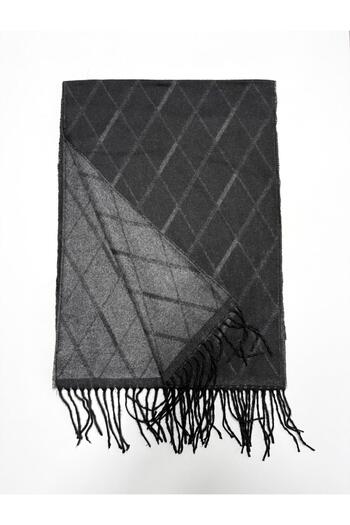 PİERRONİ Black and Gray Striped Patterned Scarf Kaşkol