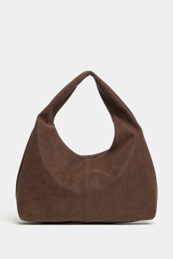 Madamra Brown Suede Women's Shopper Shoulder Bag – Soft Form Vintage Model