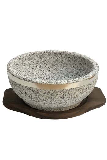 Bin-Shihoun Abomar Bin Shihoun AbOmar Stone Pot with Wooden Base, 22cm