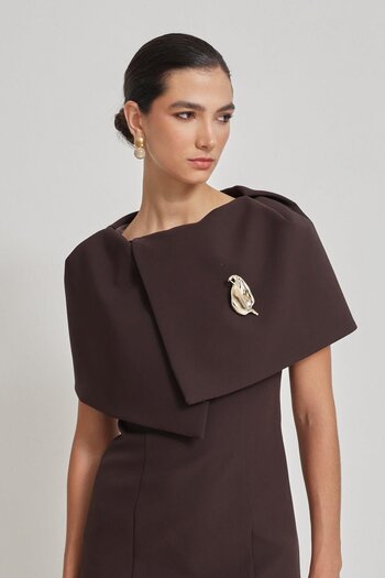 Setre Bitter-Brown Collar Detailed Full-Fit Midi Length Dress