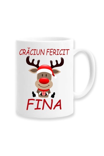 OEM Set 2 mugs with message: 'Merry Christmas Fina/Finu', Betaprint, Reindeer model, ceramic, white, 330
