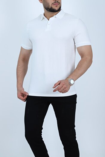 FREZZBİ Polo Collar Buttoned Short Sleeve Jacquard Men's T-Shirt