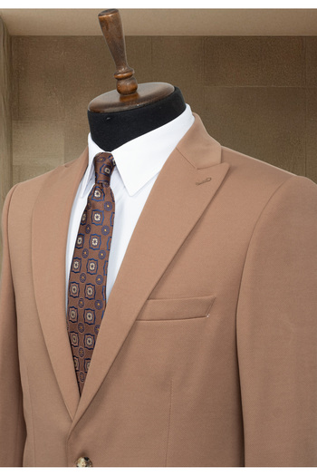 Sergio Menswear Camel İtalyan Stil Slim Fit Erkek Blazer Ceket