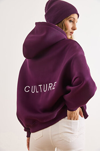 Olalook Women's Purple Back Culture Embroidered Raised Oversize Sweatshirt Swt-19000755