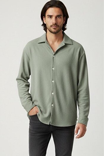 NO 601 Men's Çağla Green Crepe Fabric Oversize Cut Shirt