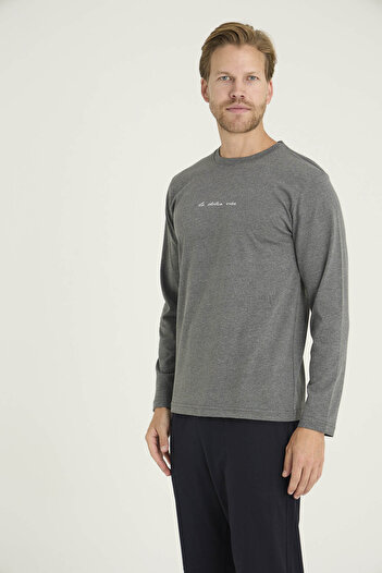 KLY 100% Cotton Men's Crew Neck Pajama Set Modern Design