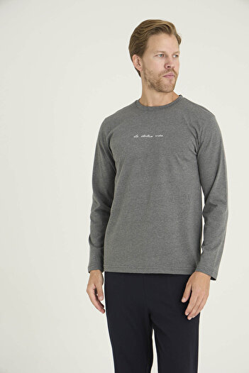 KLY 100% Cotton Men's Crew Neck Pajama Set Modern Design