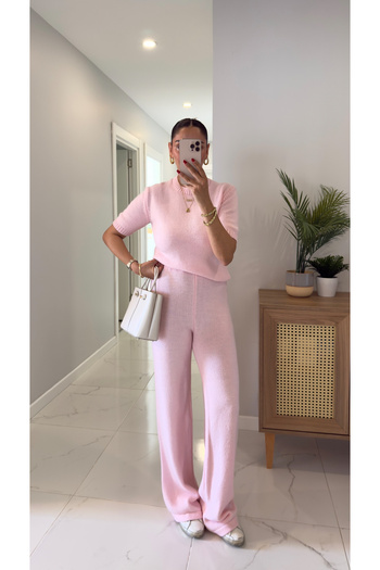 BİRCANÇİL Md Emily Pink Short Sleeve Knitwear Pants Set