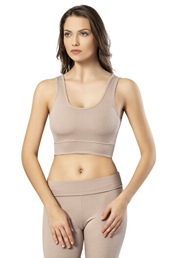 Astra Plus Women's Diver Wick Detail Wide Strap Sporty Bustier Beige - Beige - ASTPSKOE-6U43K2-BEJ