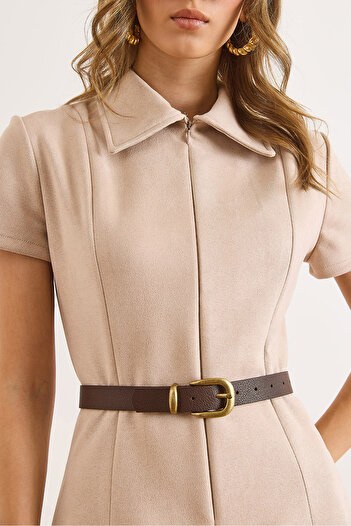 Olalook Women's Brown Antique Square Buckle Faux Leather Belt Kmr-19000155