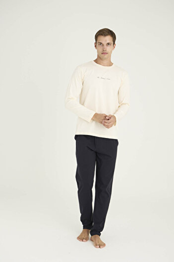 KLY 100% Cotton Men's Crew Neck Pajama Set Modern Design