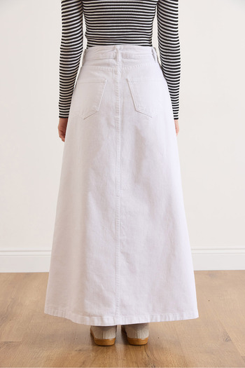Olalook Women's White A-Line Maxi Denim Skirt with Pockets Etk-19000357