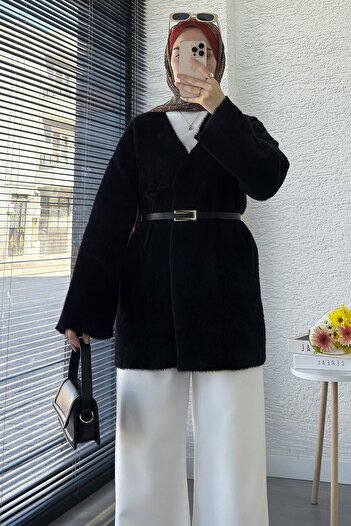 MELEK ARAZ Anvelop Tie-Up Soft Knitwear Kimono – Black