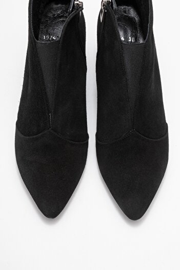 LuviShoes Fi̇nda Black Suede Genuine Leather Women's Heeled Boots