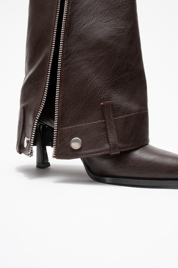 LuviShoes LOLA Kahverengi Fermuarlı Sivri Burunlu Kadın Topuklu Bot
