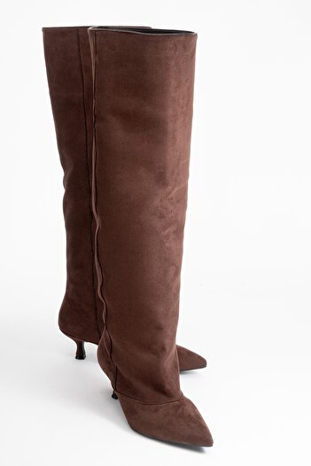 LuviShoes Zach Brown Suede Over-The-Knee Women's Short Heeled Boots