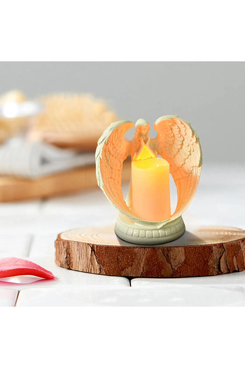 zola Angel decoration with candle, LED, candle, batteries, plaster, 16 × 14 cm, white