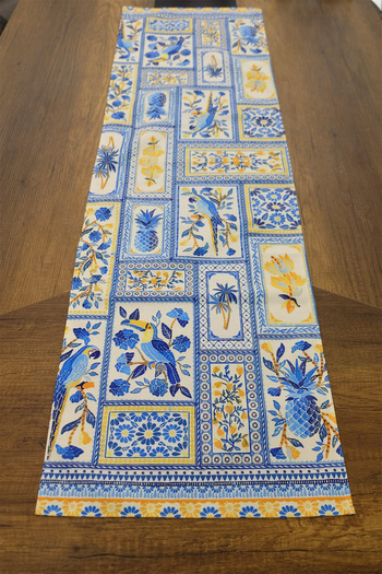 aymira home 40X140Cm Woven Stain Resistant Printed Thai Feather Fabric Table Cloth Decorative Runner Washable