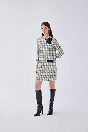 IDYL Plaid Leather Detail Dress