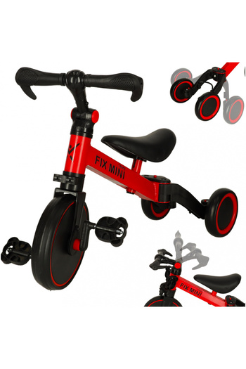 Ikonka Trike Fix Red children's tricycle with pedals, 3 in 1, adjustable handlebar and saddle, steel frame