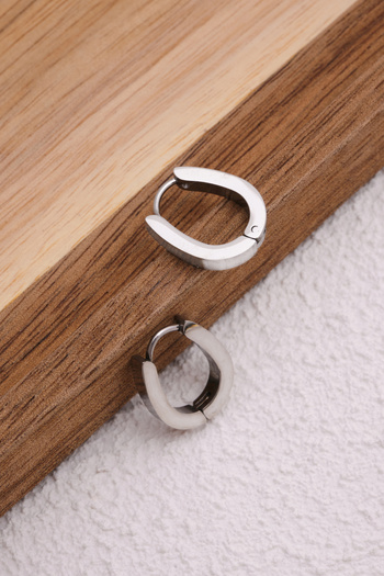 ByFlorya Jewelry Steel Oval Convex Hoop Earrings Non-Tarnish Plated 2cm Suitable for Daily Wear