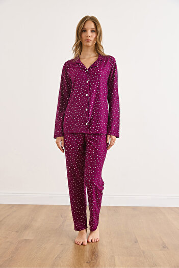Olalook Women's Star Purple Suede Textured Pajama Set Pjm-00000023