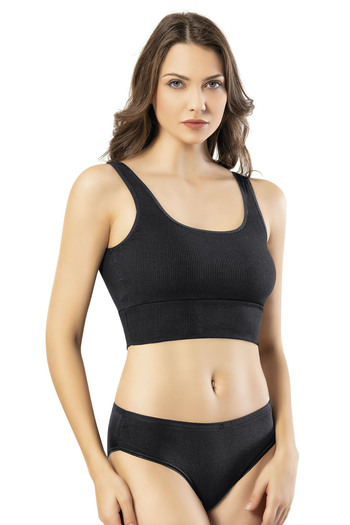 Sereia Women's Diver Wick Detail Wide Strap Sporty Bustier Black 6-Pack - Black - Sreiakoo-6O43O2-Si