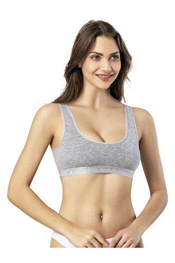 Selkar Global Women's Plain Padded Detail-Cotton Bustier Wide Straps Gray 6-Piece - Gray - Selkrkom-6K31I3-Gri