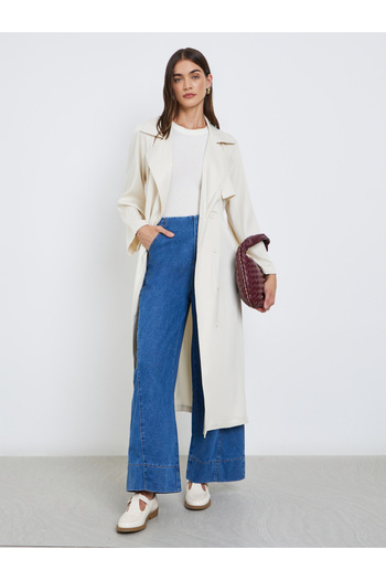 Styli Off-White Bleted Midi Trench Coat