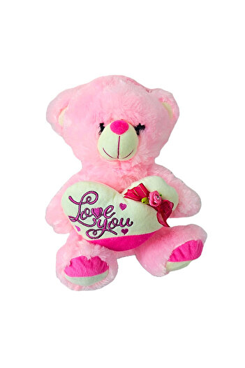 velve BUBU plush bear, with heart, love sounds and print, height 30 cm, Pink