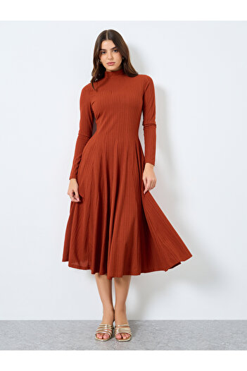 Styli Textured Long Sleeves A-Line Midi Dress