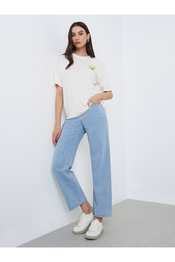 Take Two By Styli Cream Graphic Print Oversized T-Shirt