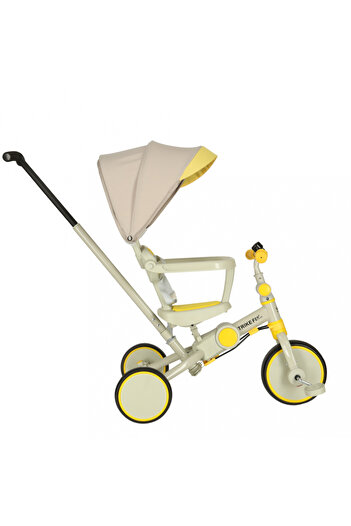 Ikonka Trike Fix V4 Gray/Yellow ultra-foldable children's tricycle, with canopy, reversible seat