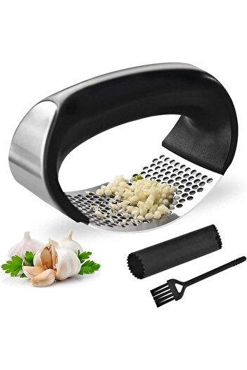 OEM Garlic Press, Stainless Steel, Ergonomic Spring, Silver/Black