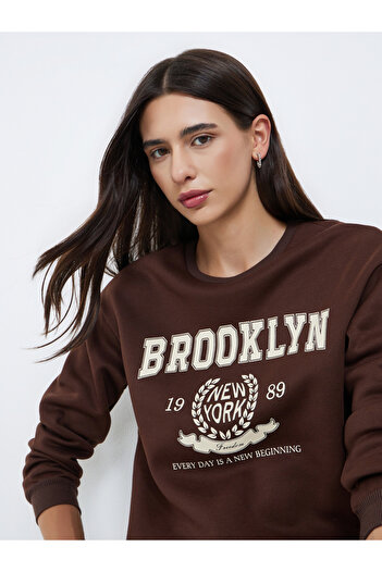 Take Two By Styli Brown Brooklyn Print Regular Fit Sweatshirt