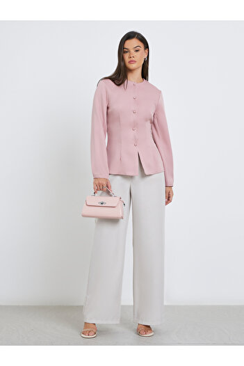 Styli Solid Round Neck Buttoned Blouse