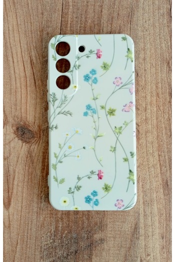 Newon Samsung Galaxy S22 Vine/Flower Printed Inside Velvet Silicone Phone Case Cover
