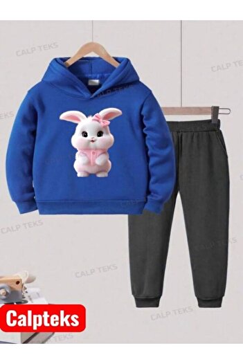 CALP TEKS White Rabbit Printed Thick Cotton Hooded Children's Tracksuit Set