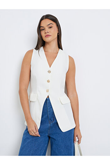 Styli Solid Tailored Sleeveless Buttoned Vest