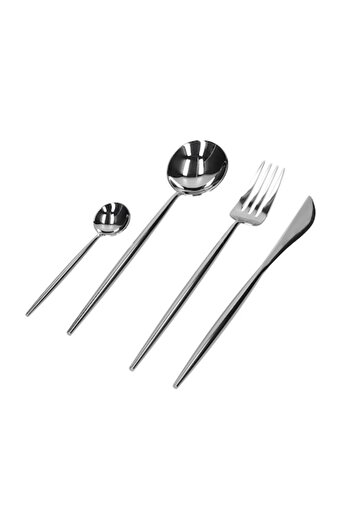 Whiskey Rocks Portuguese Cutlery Set, 24 Pieces, Glossy Silver, 18.7-23 cm