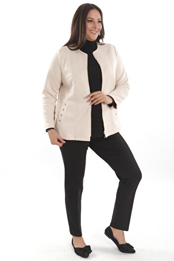 Metpoint Plus Size Suede Stone Jacket with Robe Front Pocket and Bird's Eye Seam Detail