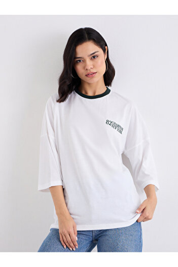 Styli White Oversized T-Shirt with Contrast Trim
