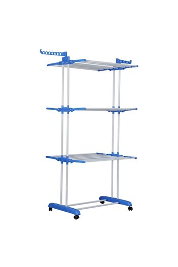 stuffix Foldable Clothes Dryer with Hanger Support, Herzberg HG-8034BLU, Metal with ABS, Wheels, White/Blue