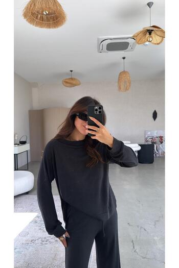 Buket Teke Black Pike Modal Basic Top and Bottom Set