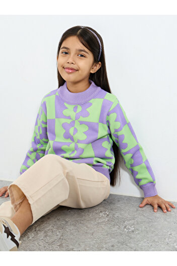 Styli Girls Multi Flower Pattern Knit Sweater